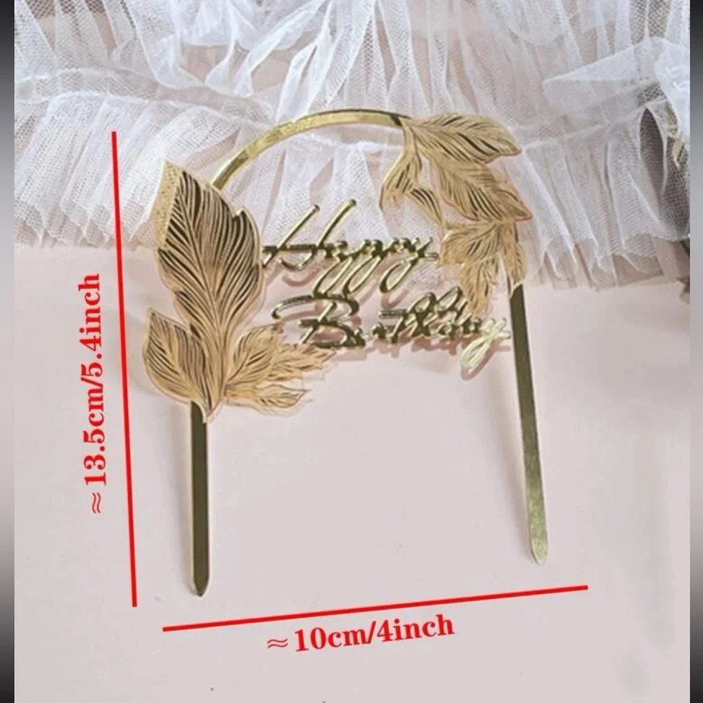 NEW Happy Birthday Gold Leaf / Leaves Tropical Cake Topper Decoration Party